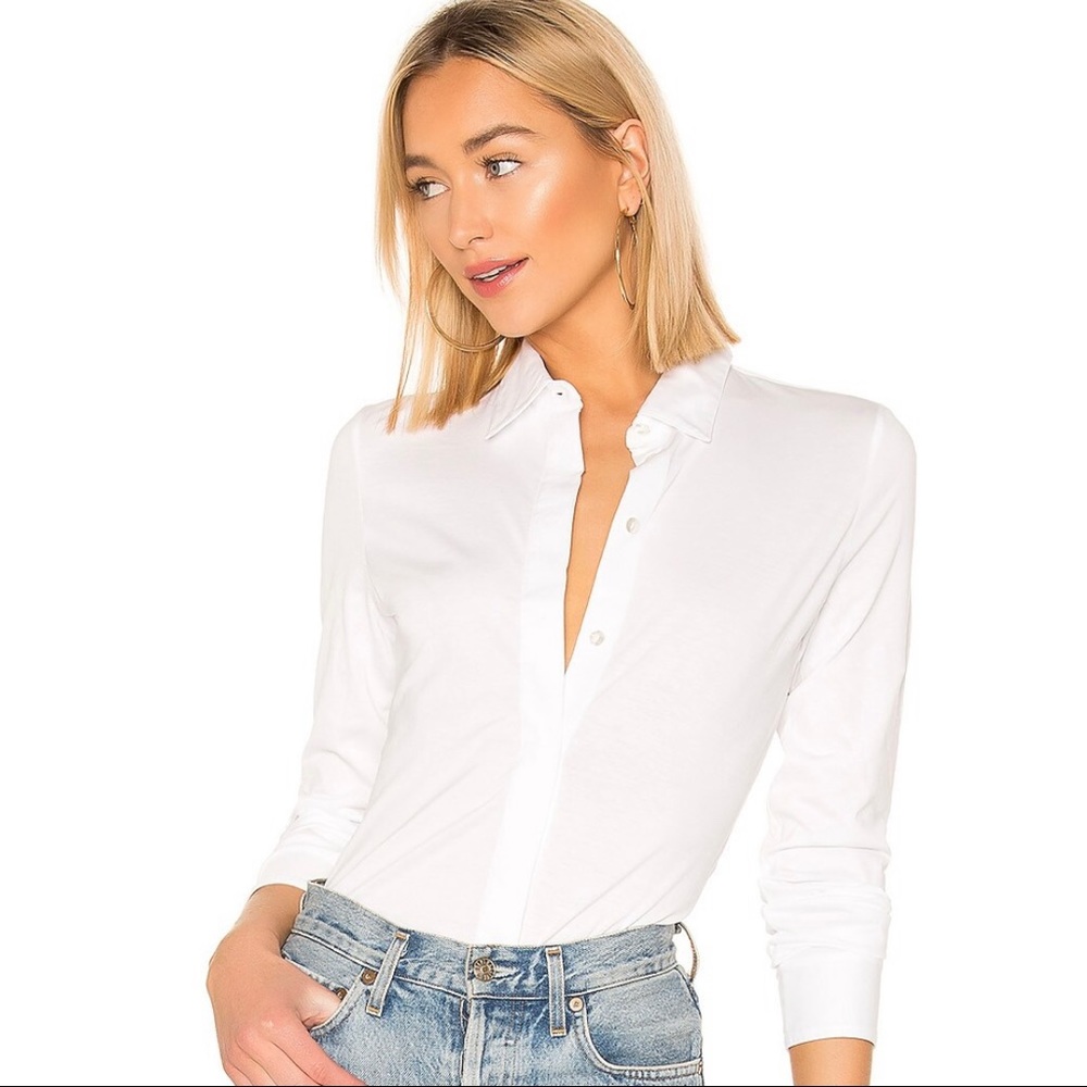 Theory Women's Size L White Fitted Buttoned Shirt